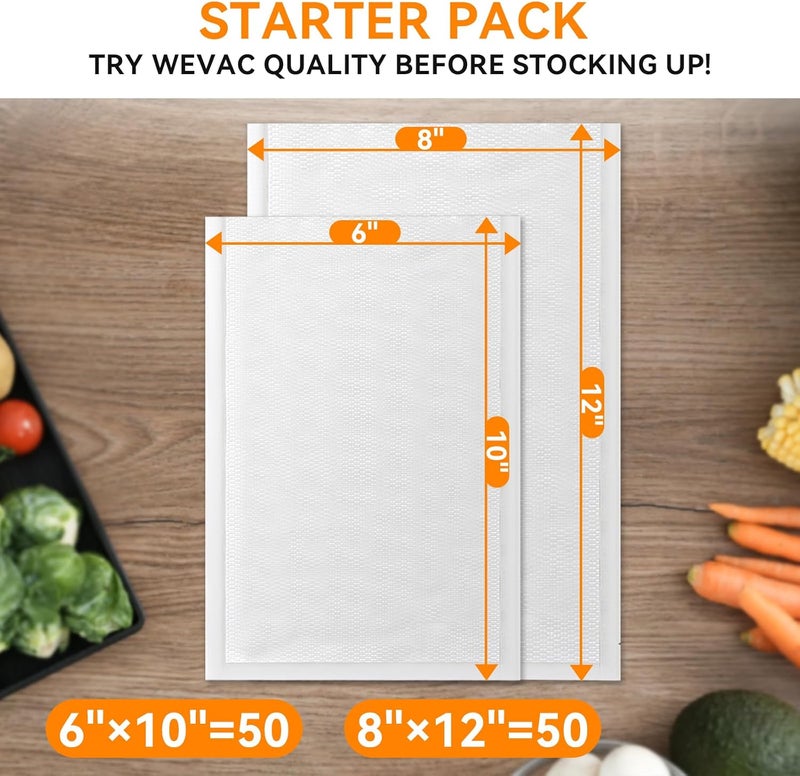 Wevac Vacuum Sealer Bags – 100 Count (6″×10″ & 8″×12″), Heavy-Duty BPA-Free Food Storage Bags, Puncture-Resistant, Freezer & Sous Vide Safe, Compatible with All Vacuum Sealers - Image 2